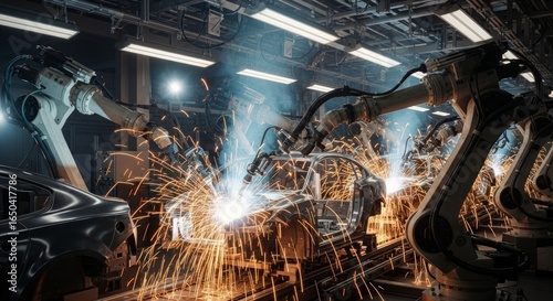 Automated Car Manufacturing: Robotic Welding in Action