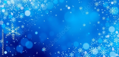 Abstract blue winter backdrop with sparkling snowflakes and stars , blue background, christmas