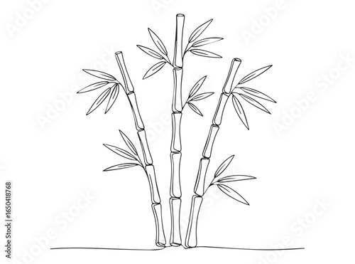 Minimalist line drawing of bamboo stalks with leaves nature plant