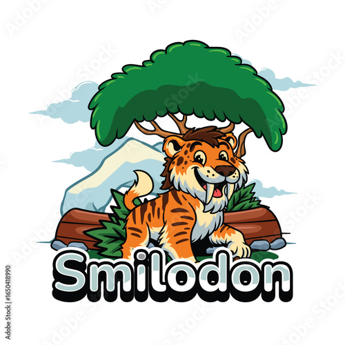 Sabertooth tiger extinct animal Character Cartoon Illustration