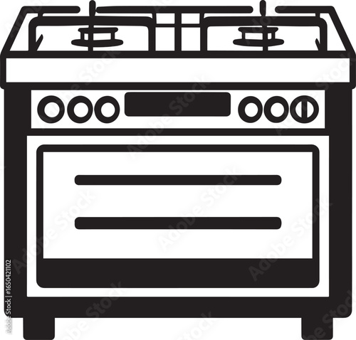 Black Stove Vector | Kitchen Appliance Silhouette Icon