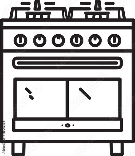 Black Stove Vector | Kitchen Appliance Silhouette Icon