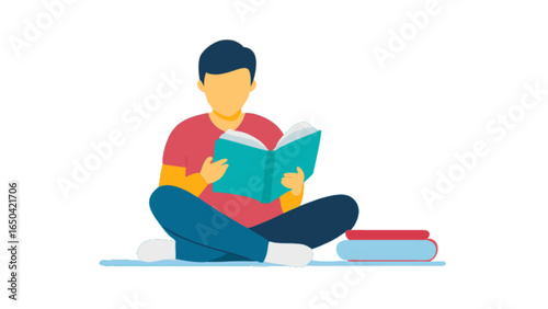 Illustration of a person reading a book studying and learning education knowledge and literature hobby leisure