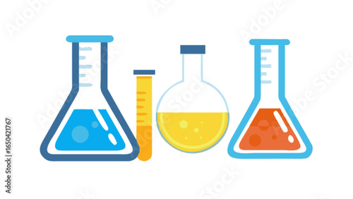 Science lab equipment vector illustration featuring beakers test tubes and flasks for chemistry experiments