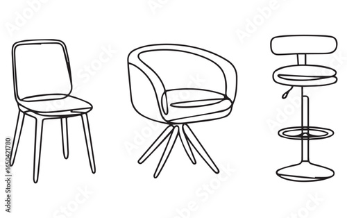 Modern chairs and bar stool furniture illustration interior design