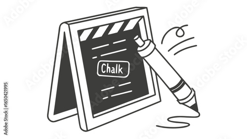 Chalkboard drawing art with chalk marker and black board for education or menu board illustration
