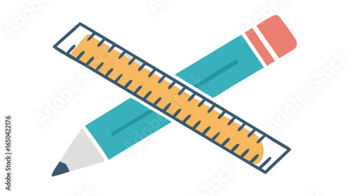 Pencil and ruler vector design for education stationery and school supplies graphic resource illustration