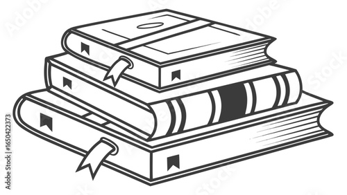 Stack of books vector illustration for education and reading concept, outline style for library design 100