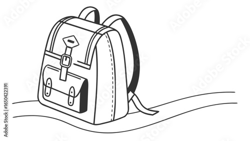 Backpack bag rucksack travel school bag outline drawing vector illustration for coloring page and design