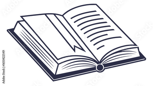 Open book illustration reading material for education and literature in black and white vector graphic