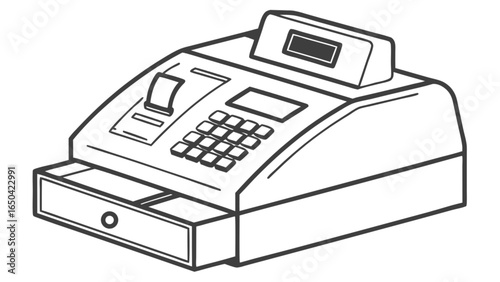 Vintage cash register outline vector illustration for point of sale system and retail business use