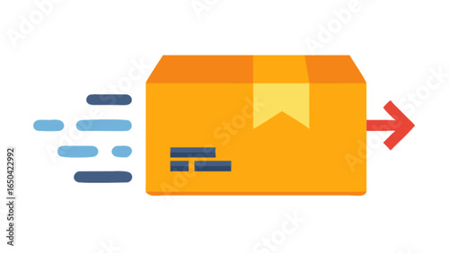 Fast delivery service package shipping box moving quickly with arrow and speed lines for express courier