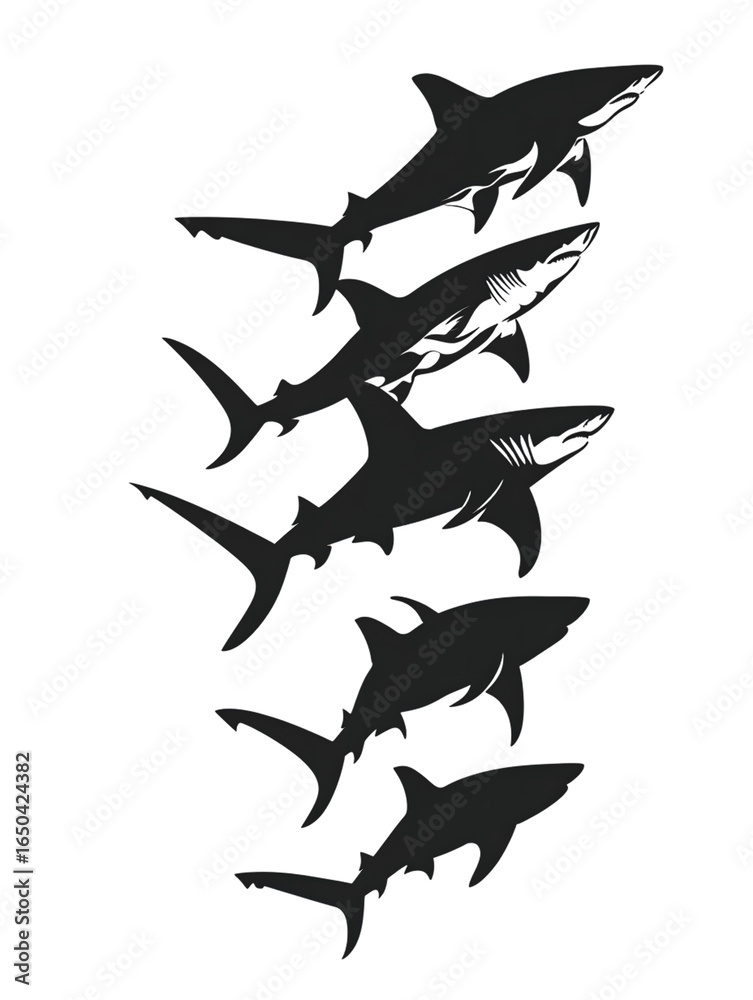 Fototapeta premium silhouette of a shark illustration png transparent background