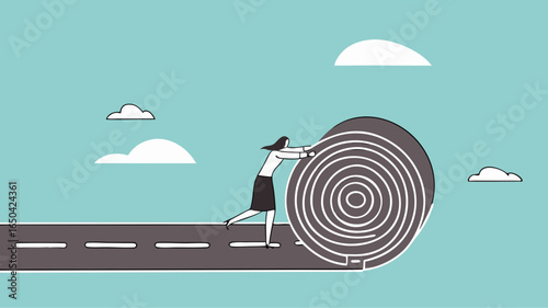 create a new career path for business success, start new opportunity to achieve target or goals, businesswoman making a road from asphalt carpet concept illustration