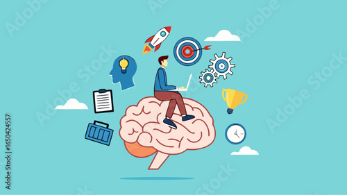Genius and Expert at learning new skills With Accelerated Learning, intelligence or competence to develop self-capacity, capacity building, man work on human brain with business management elements