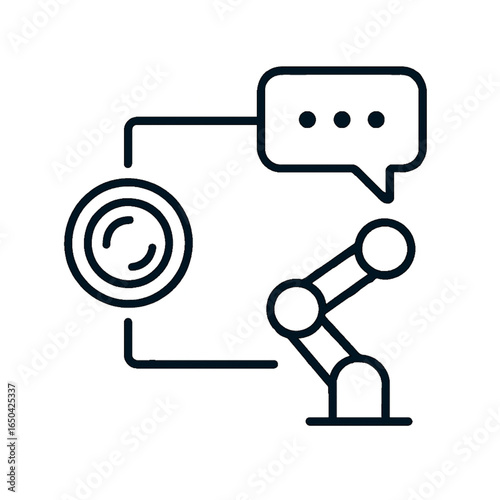 Robotic Arm with Camera and AI Communication – Minimalist Computer Vision and Conversational AI Illustration