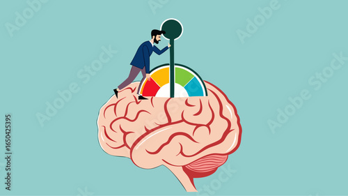 active your brain, smart thinking or emotional intelligence, smart businessman turn on switch on his own brain to high performance mode with flat design vector illustration