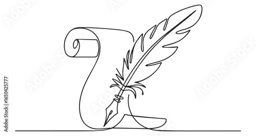 Quill pen and scroll illustration writing literature vector