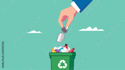 throw away old business ideas, Businessman's hand throws broken light bulb idea into trash can concept vector illustration with flat design style