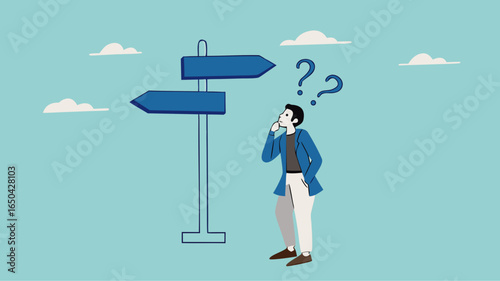 choosing quality or quantity concept illustration. businessmen who are confused about choosing quality or quantity direction boards. management to assure excellent work concept illustration flt style