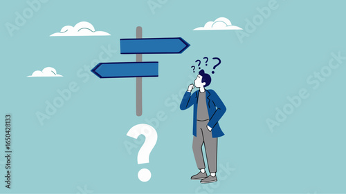 choosing quality or quantity concept illustration. businessmen who are confused about choosing quality or quantity direction boards. management to assure excellent work concept illustration flt style