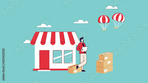 checking delivery order concept, send order packages concept, Businesspeople check package addresses before sending them to consumers concept vector illustration