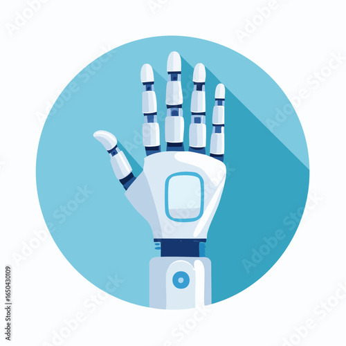 Flat style vector icon of a bionic prosthetic hand, representing modern healthcare and rehabilitation.