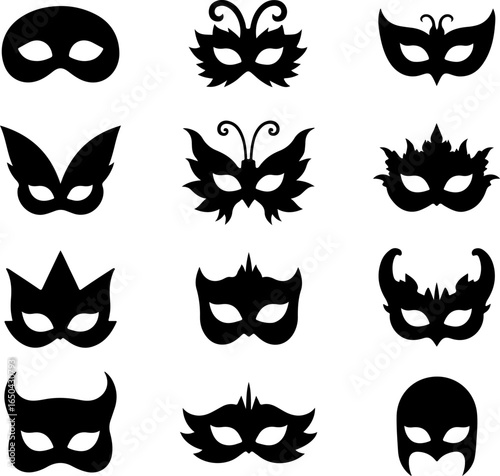 Masquerade and Carnival Mask Silhouette Set" vector bundle