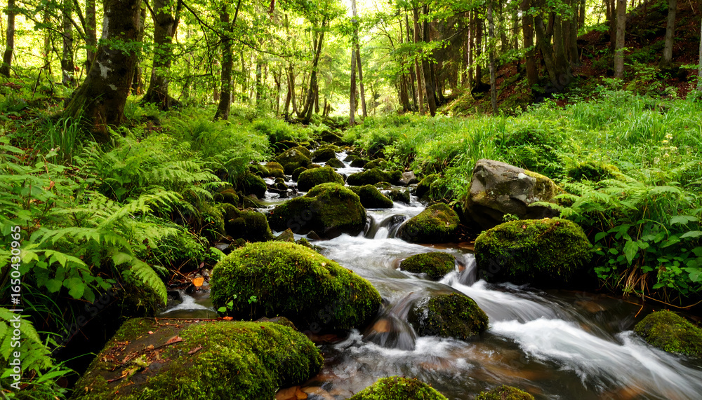 Fototapeta premium Forest stream flowing over rocks