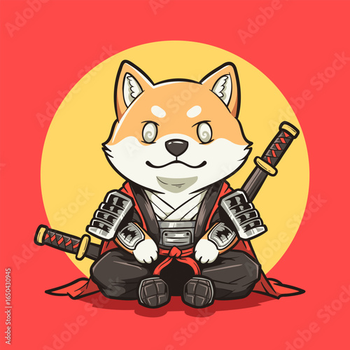 Shiba Inu Samurai Warrior with Katana Sword