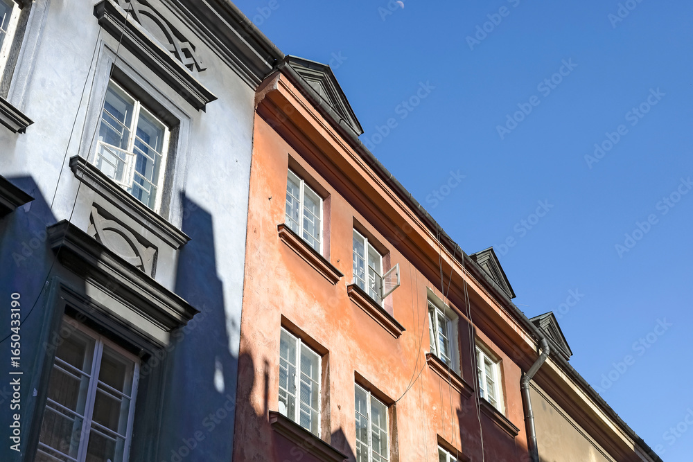 Fototapeta premium Upper section of the town houses in the old town of Warsaw, Poland