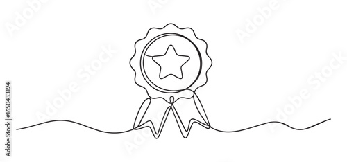 Star medal award ribbon continuous line art achievement