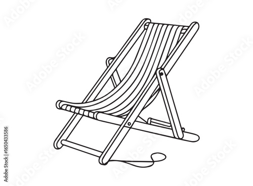 Striped deck chair wooden frame beach outdoor vector