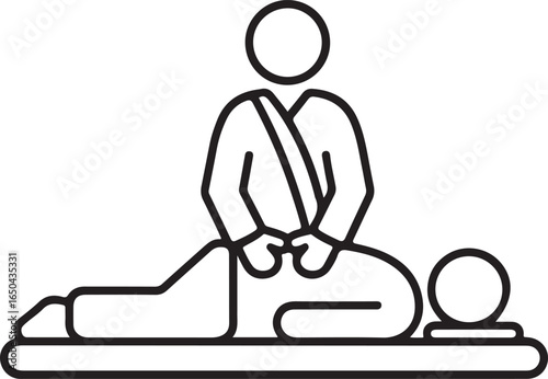 Stylized icon of a person performing shiatsu massage on another person