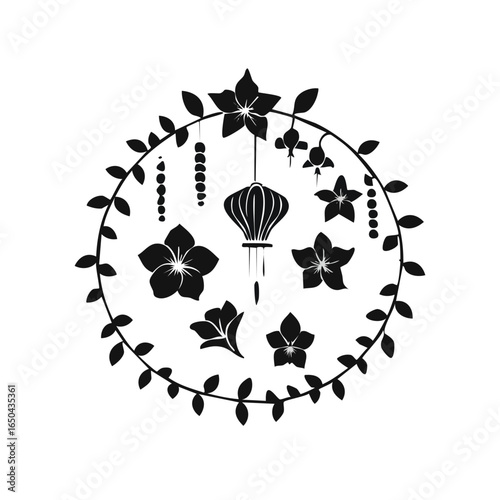 Black leafy branches seamless pattern on a crisp white background
