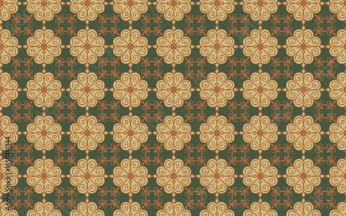 Decorative seamless pattern green and orange for background, Decoration Seamless Pattern.