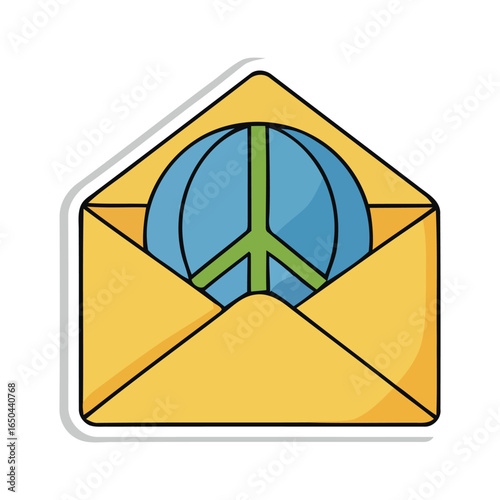 Peaceful Planet An Earth Globe Symbol Inside an Open Envelope, Representing Global Harmony and Unity
