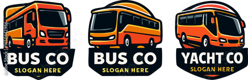 Bus Company Logo Designs Orange Bus and Yacht Illustrations.