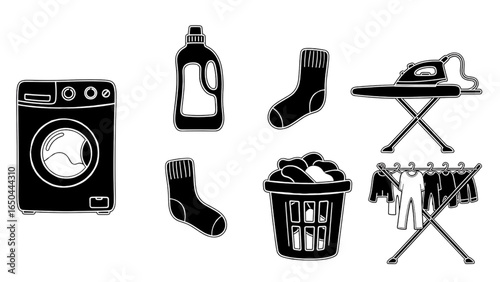 Laundry Doodle Icon Set Hand Drawn Cleaning Sketch Illustration
