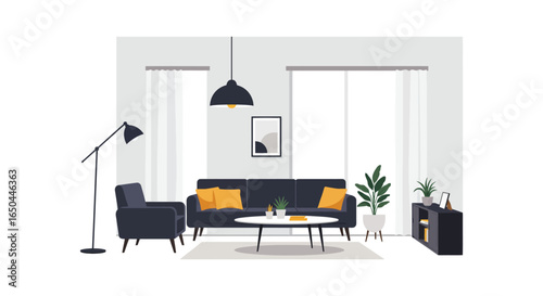 Modern living room interior with furniture and decor