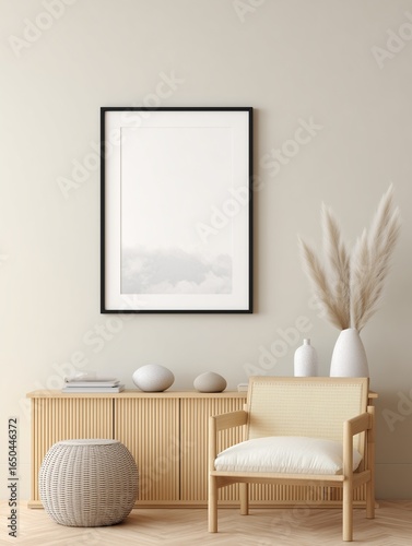 Black Poster Frame Mockup 30x40 cm in Modern Living Room Interior