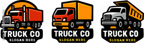 Set of three truck logos for logistics and transport companies.