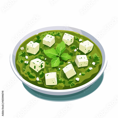 saag paneer curry dish with cilantro garnish