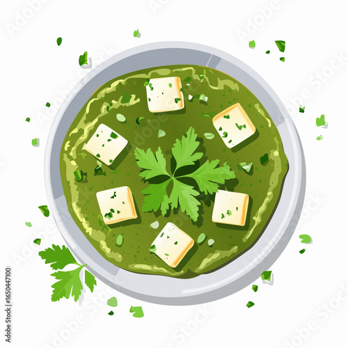 saag paneer curry dish with cilantro garnish