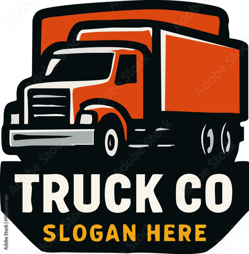 Truck Company Logo Design Orange Truck Illustration.
