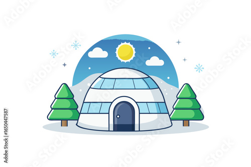 Eco igloo with solar panel strip chimney and warm steam