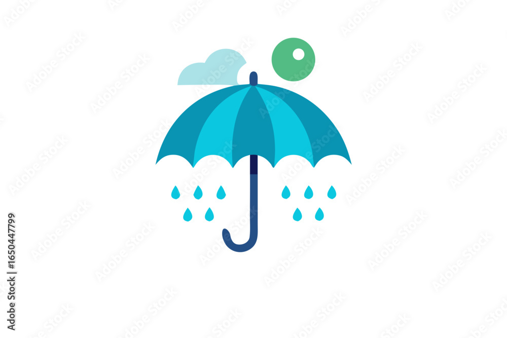 Hand holding closed umbrella with rain eco friendly weather design Hand holding closed umbrella with rain eco friendly weather design