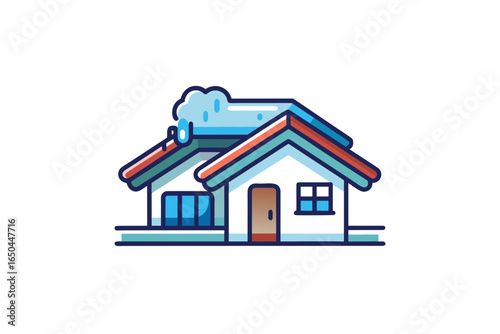 House roof with rainlines and neat gutter stream water collection