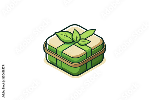 closed bamboo lunch box tied neatly with winter ribbon