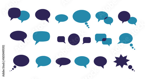 Collection of various blue speech bubbles and conversation icons